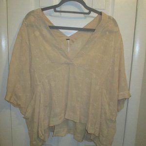 Embroidered Free People Cropped Batwing Cream V-Neck Blouse Sz M